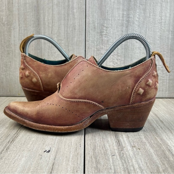 PS Kaufman Rustic Tan Leather Heeled Western Oxford Ankle Booties Women’s Size 6 - Picture 4 of 10